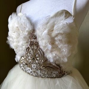 ABS by Allen Schwartz White Feather & Jeweled Cocktail Dress - Size 8 (New with